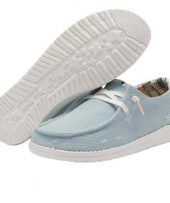 Hey Dude Wendy Boho Light Denim Women's Lightweight Shoes Slip On Comfortable Hey Dude Shoes