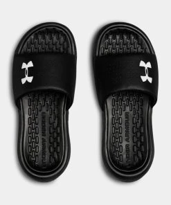 Under Armour Boys UA Playmaker Fixed Strap Slides Sandals Black, Green, White