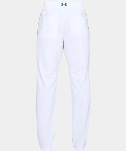 Under Armour Men's White W/ Blue Piped UA Utility Relaxed Fit Baseball Pants