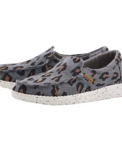 Hey Dude Wendy Misty Charcoal Cheetah Women's Lightweight Slip On Casual Shoe Hey Dude Shoes