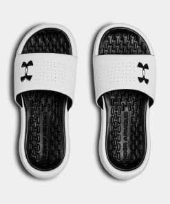 Under Armour Boys UA Playmaker Fixed Strap Slides Sandals Black, Green, White