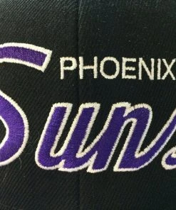 Phoenix Suns Mitchell & Ness NBA Snapback Hat Script Logo Cap Black Hardwood