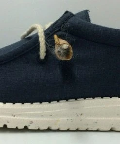 Hey Dude Wally Linen Natural Navy Casual Lightweight Comfort Slip On Men's Shoes Hey Dude Shoes