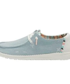 Hey Dude Wendy Boho Light Denim Women's Lightweight Shoes Slip On Comfortable Hey Dude Shoes