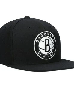 Brooklyn Nets Mitchell & Ness NBA Snapback Hat Nets Ball Logo Cap Flat Brim