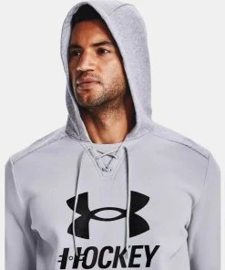 Under Armour Men's UA Hockey Icon Logo Hooded Sweatshirt Lace Up Hoodie